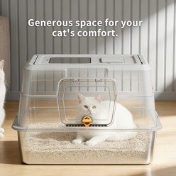 Bencmate Stainless Steel Fully Enclosed Thick Sturdy Bite Proof Leak Proof Covered Jumbo Self Clean Cat Litter Box, 23.62 x 15.75 x 15.75-in, White slide 2 of 8