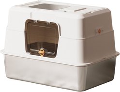 Bencmate Stainless Steel Fully Enclosed Thick Sturdy Bite Proof Leak Proof Covered Jumbo Self Clean Cat Litter Box, 23.62 x 15.75 x 15.75-in, White