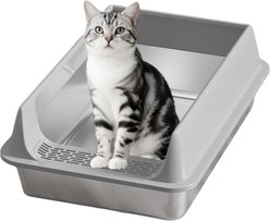 Bencmate Stainless Steel L10 Thickened Anti Scratch Leakproof Non Stick Odor Control Self Clean Cat Litter Box, 15.75 x 23.62 x 3.94-in, Grey