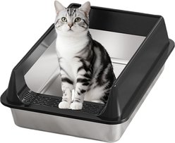 Bencmate Stainless Steel 15 Thickened Anti Scratch Leakproof Non Stick Odor Control Self Clean Cat Litter Box, X-Large: 15.75 x 23.62 x 5.91-in, Black