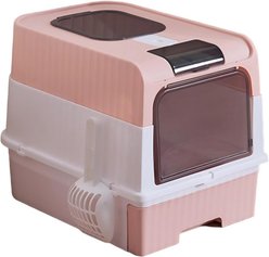 Bencmate Cube Open Top Large Space Easy Self Clean Litter Box, 13.78 x 18.89 x 14.17-in, Pink