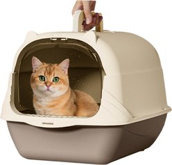 Bencmate Portable Easy Storage Travel Handheld Design Indoor Outdoor Self Clean Cat Litter Box, Brown, 13.78 x 19.369 x 13.78-in