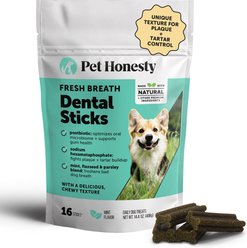 Pet Honesty Dental Health Fresh Sticks Mint Plaque Off Dental & Teeth Cleaning Dog Dental Chews, 16 count