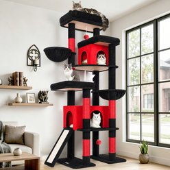 Globlazer 78-inch Tall Sturdy Indoor Cat Tree, Black Red