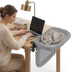 HOMAGICO Rabbit Faux Fur Clamp-On Hammock Cat Desk Bed, Gray