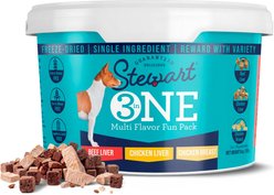 Stewart 3 in 1 Multi Flavor Fun Pack Beef Liver, Chicken Liver & Chicken Breast Freeze-Dried Raw Dog Treats, 9-oz tub