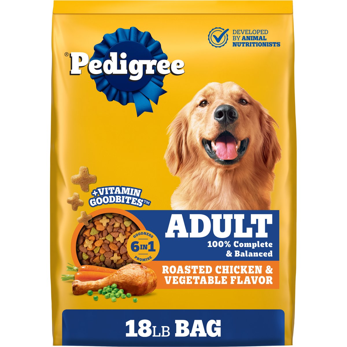 Pedigree Complete Nutrition Roasted Chicken & Vegetable Flavor Dog Kibble Adult Dry Dog Food, 18-lb bag