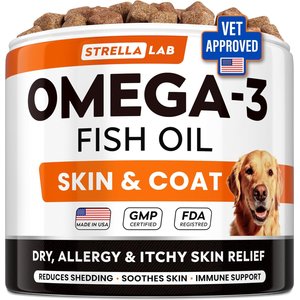 StrellaLab Salmon Oil Skin & Coat Chicken Flavored Soft Chews for Dogs with Omega-3 & 6, 180 count