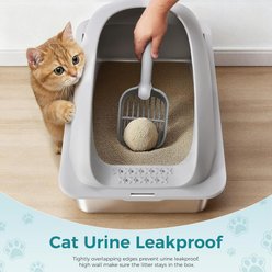 MeWang Leak-Proof Stainless Steel Pan Covered Cat Litter Box with Scoop & Mat, 23.6 x 15.7 x 11.8-in, Light Gray slide 2 of 7
