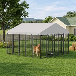 Yafylly Outdoor Metal Dog Kennel with Roof, Large