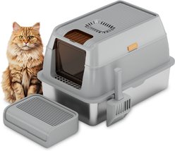 Newget Convertible Open & Closed Design Pan with High Spill Proof Fence Covered Cat Litter Box