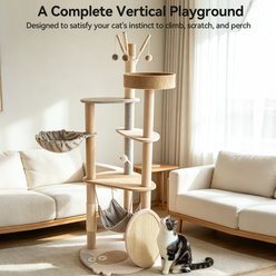 Newget Multi-Level Luxury Calico Pattern Extended Platform 58-in Tower Dangling Ball Plush Cat Tree with Sisal Scratching Post slide 2 of 7