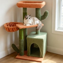Newget 4-Tier Indoor Activity Multi-Level Climbing Furniture Cactus Shaped Plush Cat Tree with Nest, Sisal Scratching Post & Hammock Tower slide 1 of 7