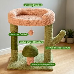 Newget Multi-Level Indoor Cactus & Mushroom Shaped Tower Sturdy Base Soft Plush Top Bed Cat Tree with Sisal Scratching Post & Interactive Ball slide 2 of 6
