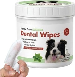 JAYU PET Mint Flavor Dental Care Finger Tartar-Control Dog Wipes, 50 count