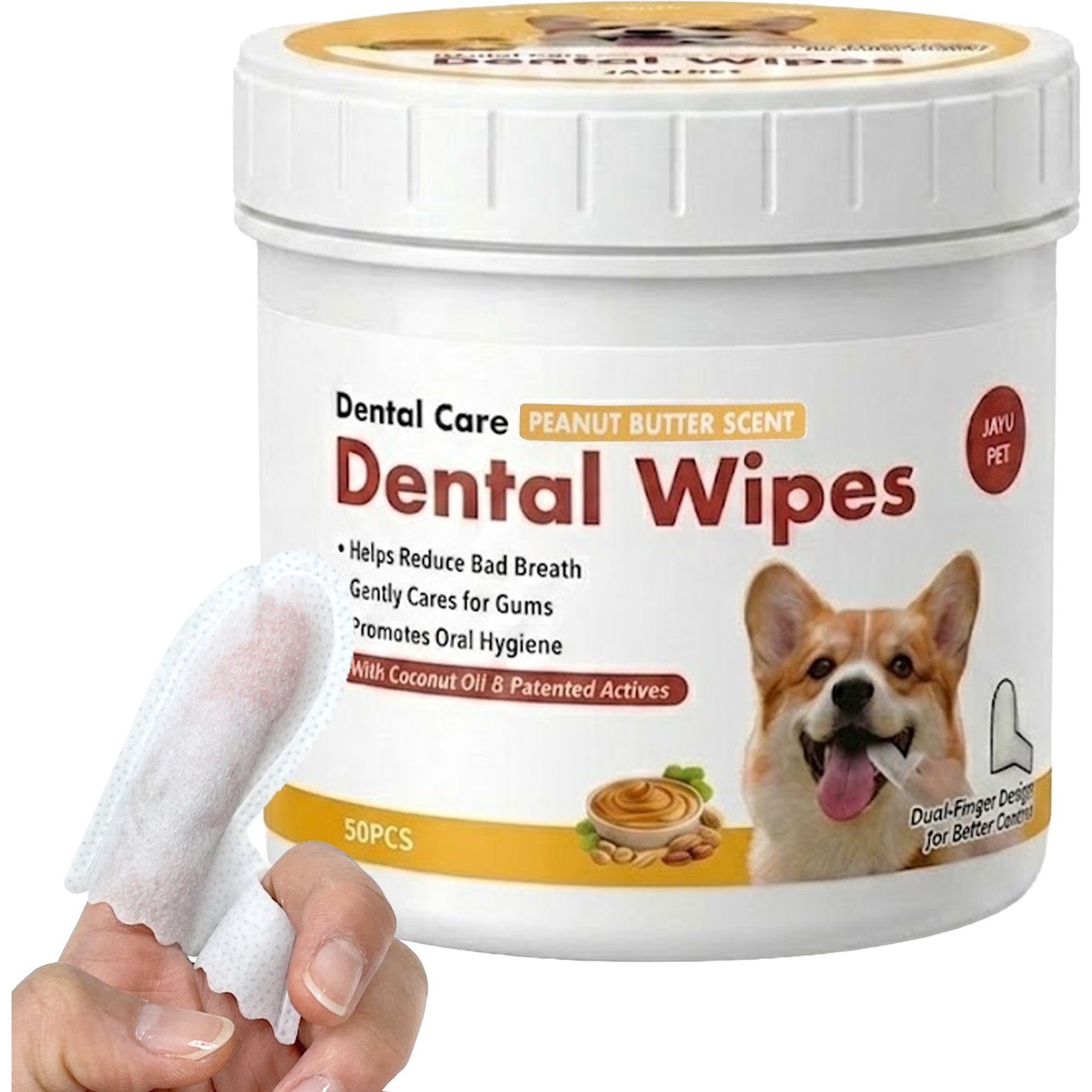 JAYU PET Peanut Butter Flavor Dental Care Tartar-Control Dog Wipes, 50 count