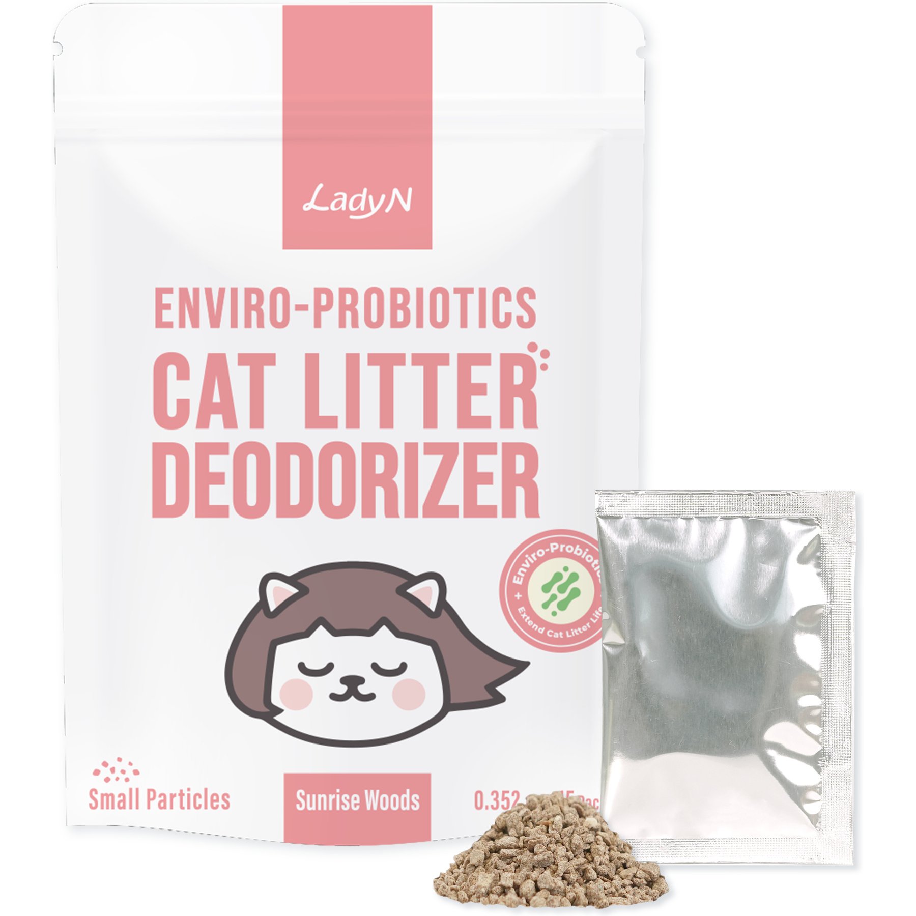 Lady N Natural Probiotic Sunrise Woods Scent Tofu Cat Litter Deodorizer, 15 count (5-mos. supply)