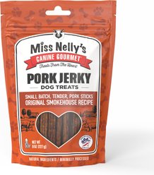 Miss Nelly's Canine Gourmet Pork Jerky Dog Soft & Chewy Treats, 8-oz bag