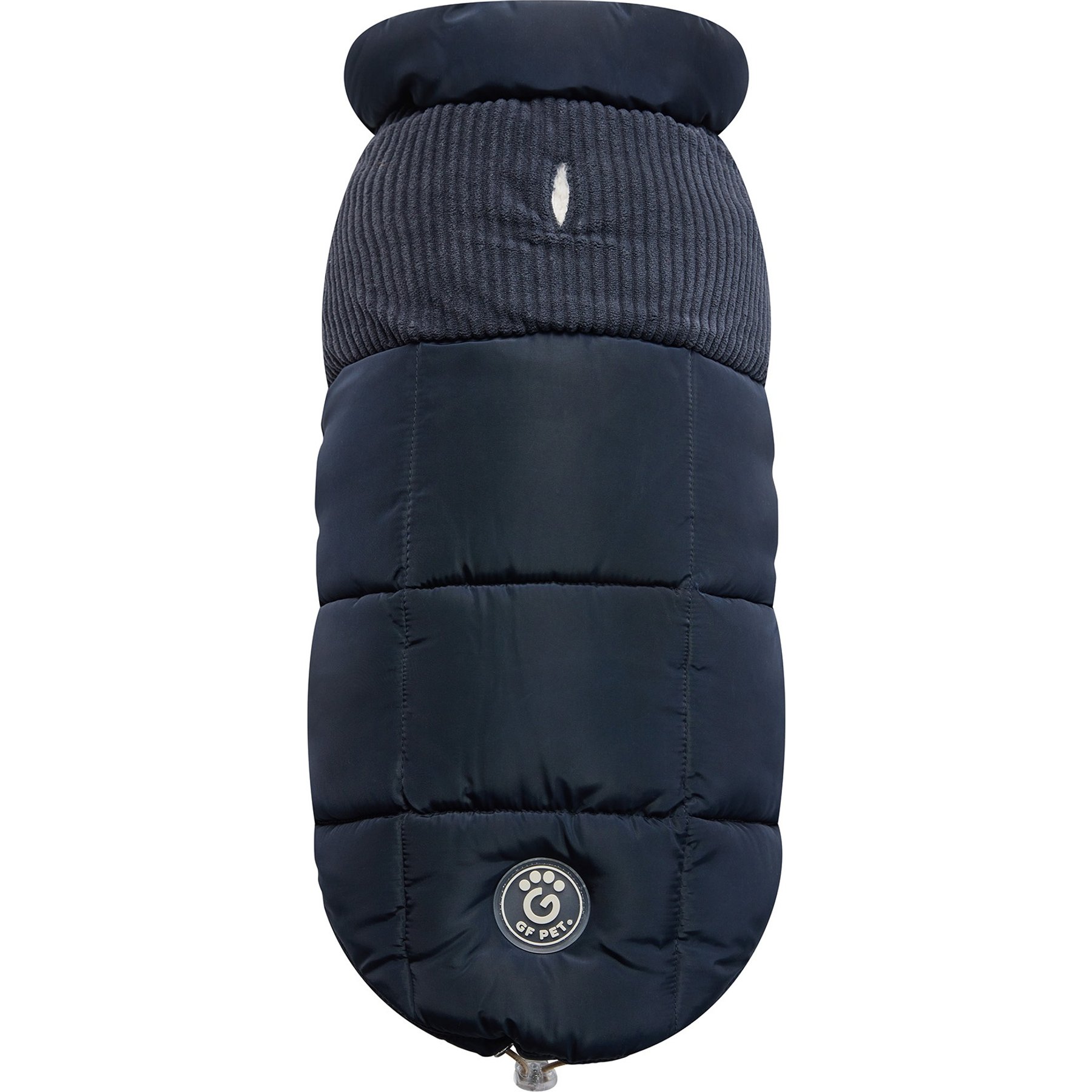 GF Pet Elasto-Fit Cold Mountain Puffer Solid Machine Washable Dog Coat, Vintage Navy, Medium