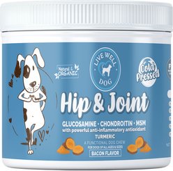 Live Well Dog Hip & Joint Bacon Flavored Soft Chews Supplement for Dogs, 8-oz jar