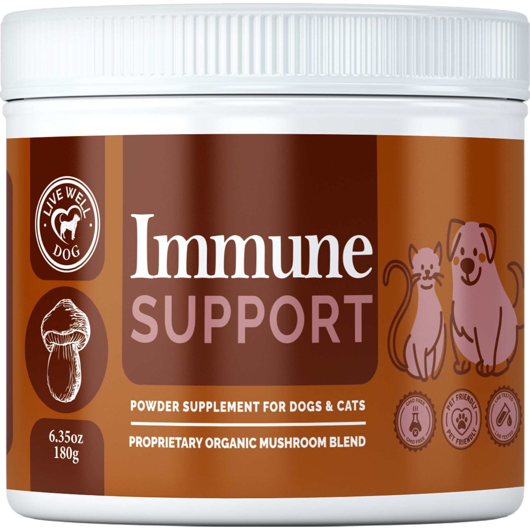 Live Well Dog Immune Support with Mushrooms Flavored Powder Supplement for Dogs & Cats, 6.35-oz jar