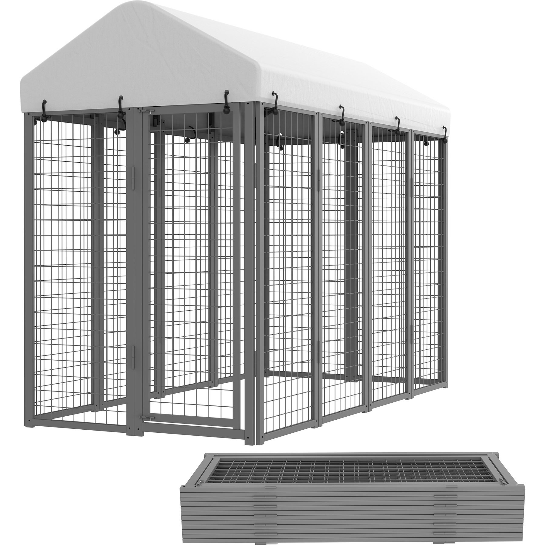 Rupzen Collapsible Kennel for Outdoor, Galvanized Steel Foldable Enclosure with Waterproof Roof & Secure Lock Escape-Proof Dog Crate, Black, Small: 8 x 4 x 6-ft