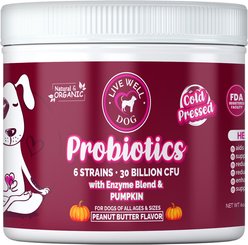 Live Well Dog Probiotic with Pumpkin Digestive-Health Peanut Butter Flavored Soft Chews Supplement for Dogs, 6-oz jar