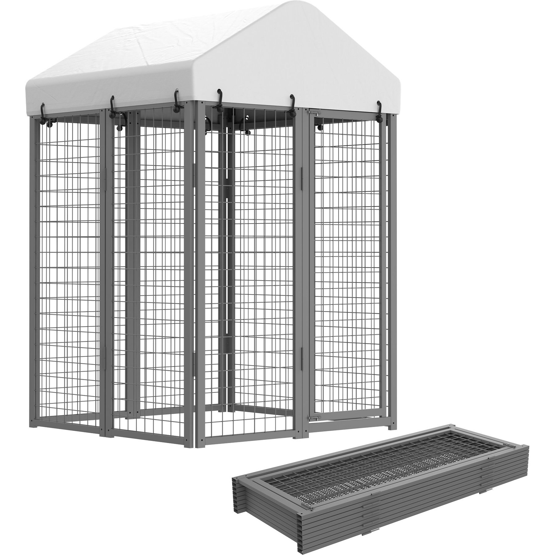 Rupzen Collapsible Kennel for Outdoor, Galvanized Steel Foldable Enclosure with Waterproof Roof & Secure Lock Escape-Proof Dog Crate, Black, X-Small: 4 x 4 x 6-ft