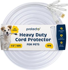 Protecto Chew-Proof Cord Protector Dog, Cat & Small Pet Wire Cover, Clear, 10-ft long, 1/2-in wide