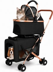 Yafylly 3-in-1 Foldable Double Pet Stroller, Black, Small
