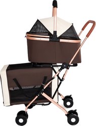 Yafylly 3-in-1 Foldable Double Pet Stroller, Brown, Small slide 2 of 8