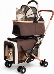Yafylly 3-in-1 Foldable Double Pet Stroller, Brown, Small slide 1 of 8