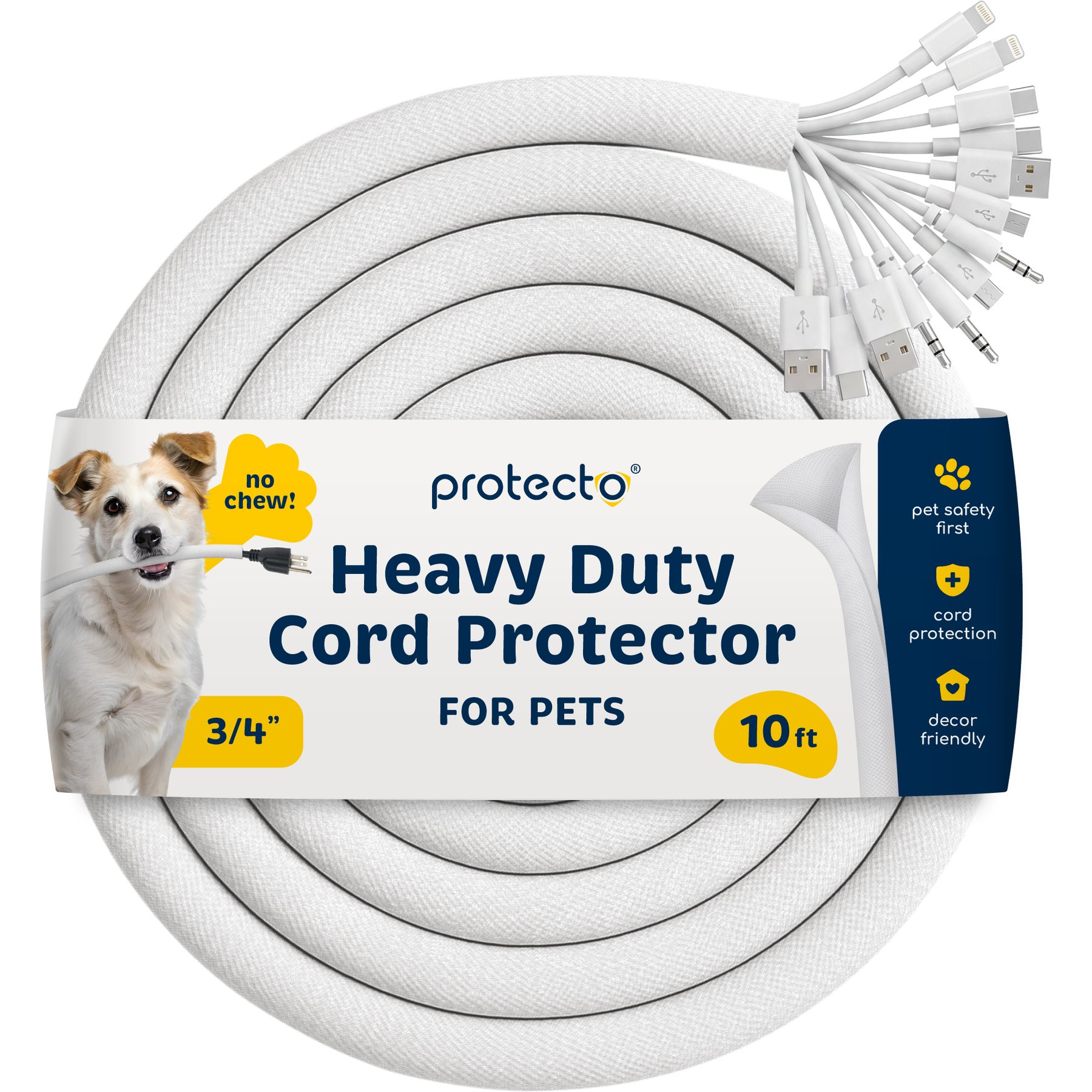 Protecto Chew-Proof Dog, Cat & Small Pet Cord Protector, 10-ft long, 3/4-in wide, White