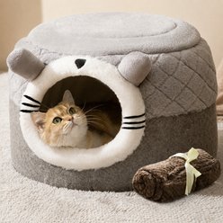 NonoPets Dual Tone Plush Round Enclosed Hideout Novelty Covered Dog & Cat Bed, Large