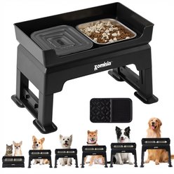 ZOMISIA 3-in-1 Raised Adjustable Elevated Double Deck Design Mess Proof Dog Bowl Feeding Station with 2-L No Spill Stainless Steel Bowls & Licking Plate