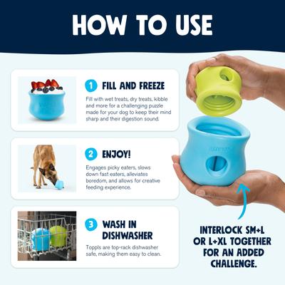 Show full view: West Paw Zogoflex Toppl Tough Treat Dispensing Dog Chew Toy, Aqua Blue, Large slide 3 of 10