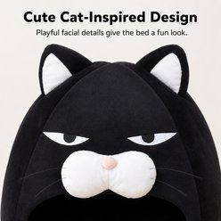 NonoPets Soft Inner Cushion Grumpy Face Shaped Enclosed Plush Hideaway Novelty Covered Dog & Cat Bed, Black, Medium slide 2 of 9
