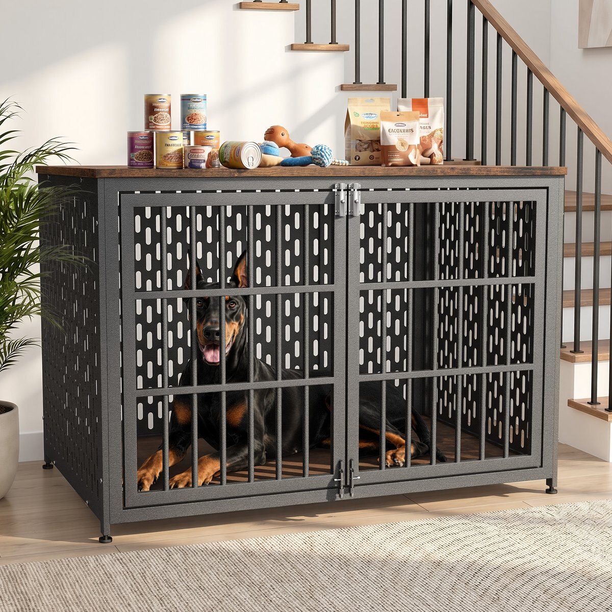 Rupzen Furniture Style End Table Dog Crate, Black, 48 Inch