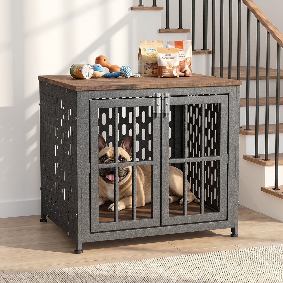 Rupzen Furniture Style End Table Dog Crate, Black, 26 Inch