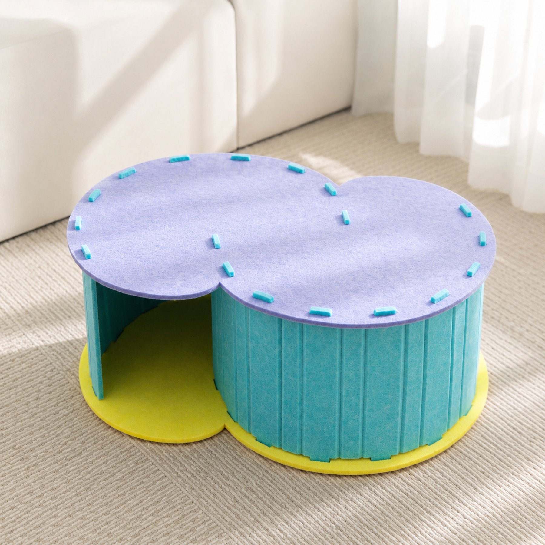 NonoPets 3-in-1 Play Maze Hideaway S-Shaped Felt Multi-Functional Interactive Covered Dog & Cat Bed, Multicolor