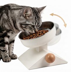 SOLOWINNER Adjustable Tilted Elevated Non-Skid BPA-Free Stainless Steel Cat Bowl, 25.36-oz, White slide 1 of 9