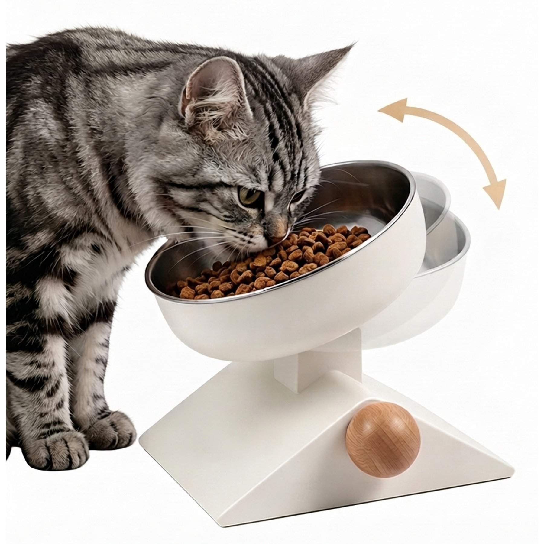 SOLOWINNER Adjustable Tilted Elevated Non-Skid BPA-Free Stainless Steel Cat Bowl, 25.36-oz, White