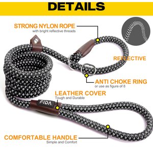 FIDA Rope Slip Training Dog Leash, 6-ft long, 1/2-in wide, Black