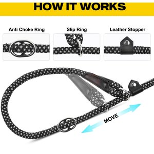 FIDA Rope Slip Training Dog Leash, 6-ft long, 1/2-in wide, Black