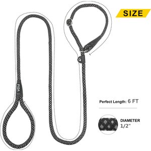 FIDA Rope Slip Training Dog Leash, 6-ft long, 1/2-in wide, Black