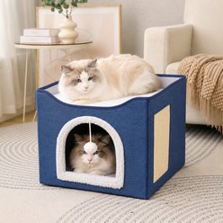 NonoPets Polyester Felt Foldable Machine Washable Covered Cat Litter House, Blue slide 1 of 8