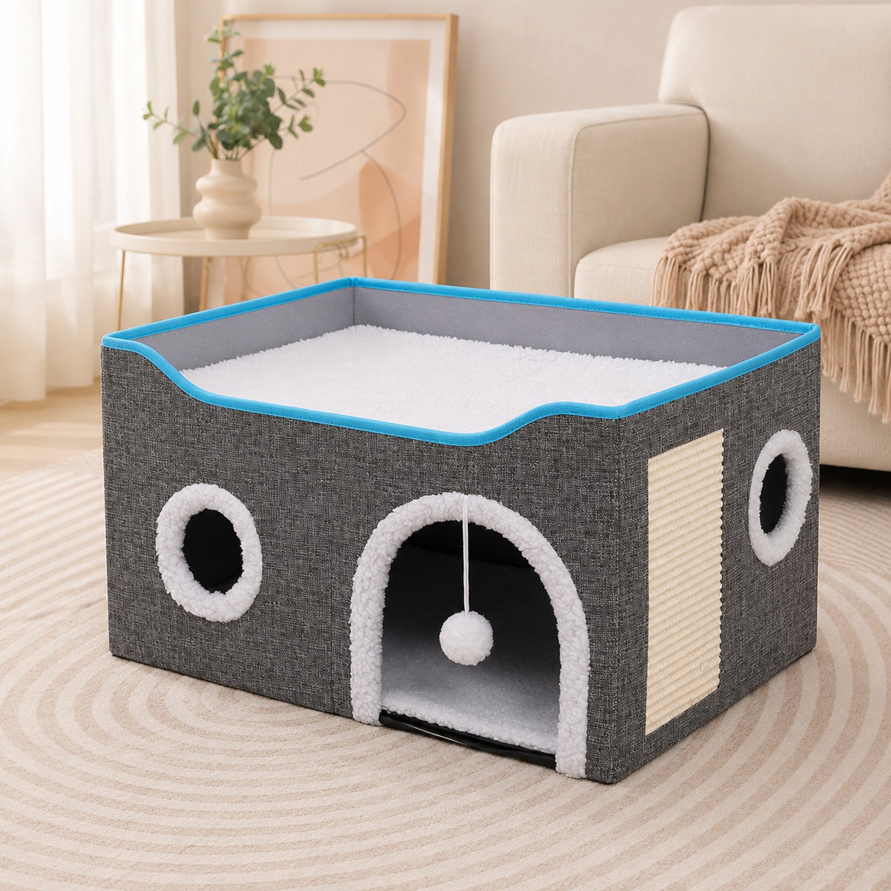 NonoPets Polyester Felt Foldable Removable Washable Base Covered Cat Bed with Scratching Panel, Grey, Medium