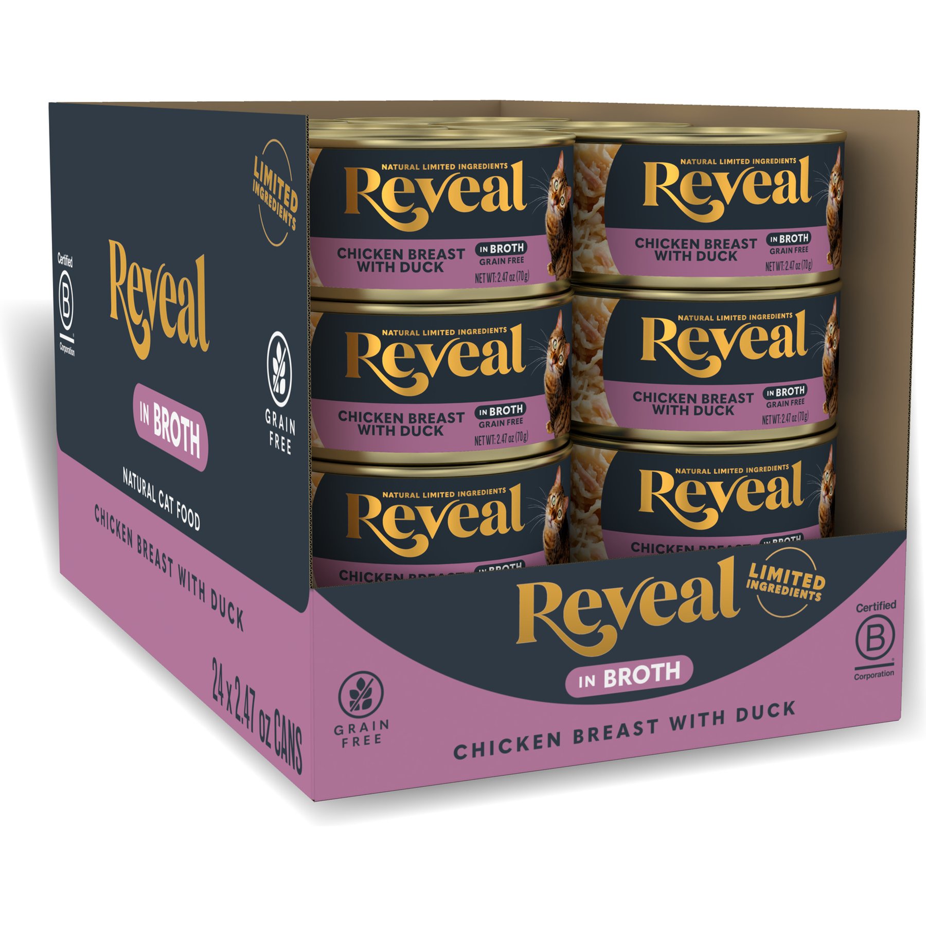 Reveal Entrees Chicken Breast with Duck Grain-Free Bits in Broth Canned Wet Cat Food, 2.47-oz can, case of 24