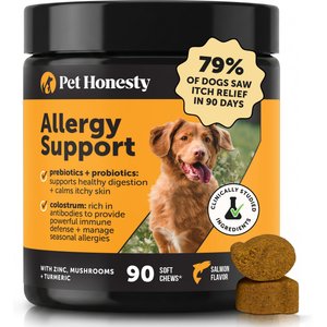 Pet Honesty Allergy Support Salmon Flavored Colostrum & Turmeric Chews, Itchy Skin, Immune & Allergy Relief Supplement for Dogs, 90 count