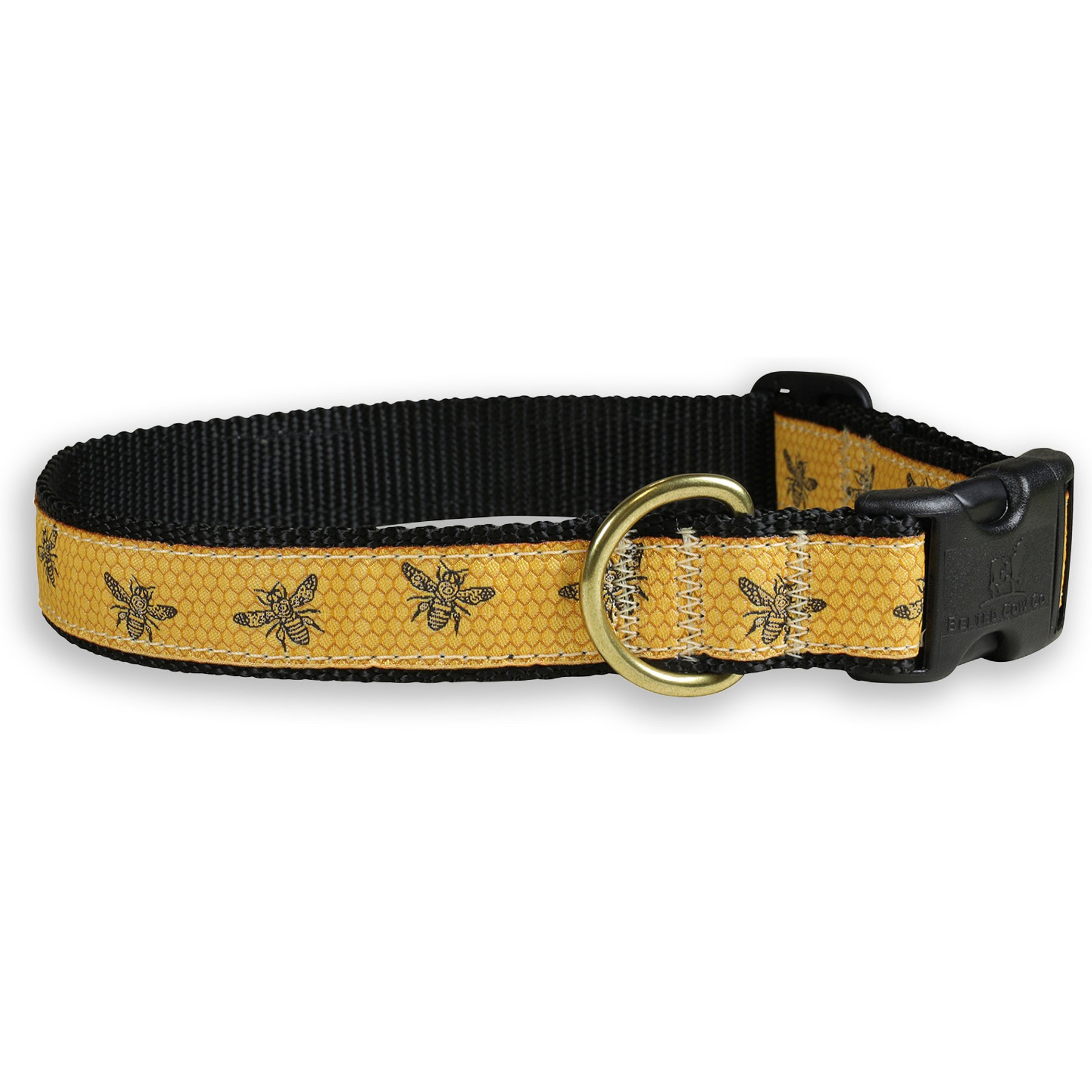 Belted Cow Company Honey Bees Ribbon Dog Collar, Medium: 18 to 22-in neck, 1-in wide